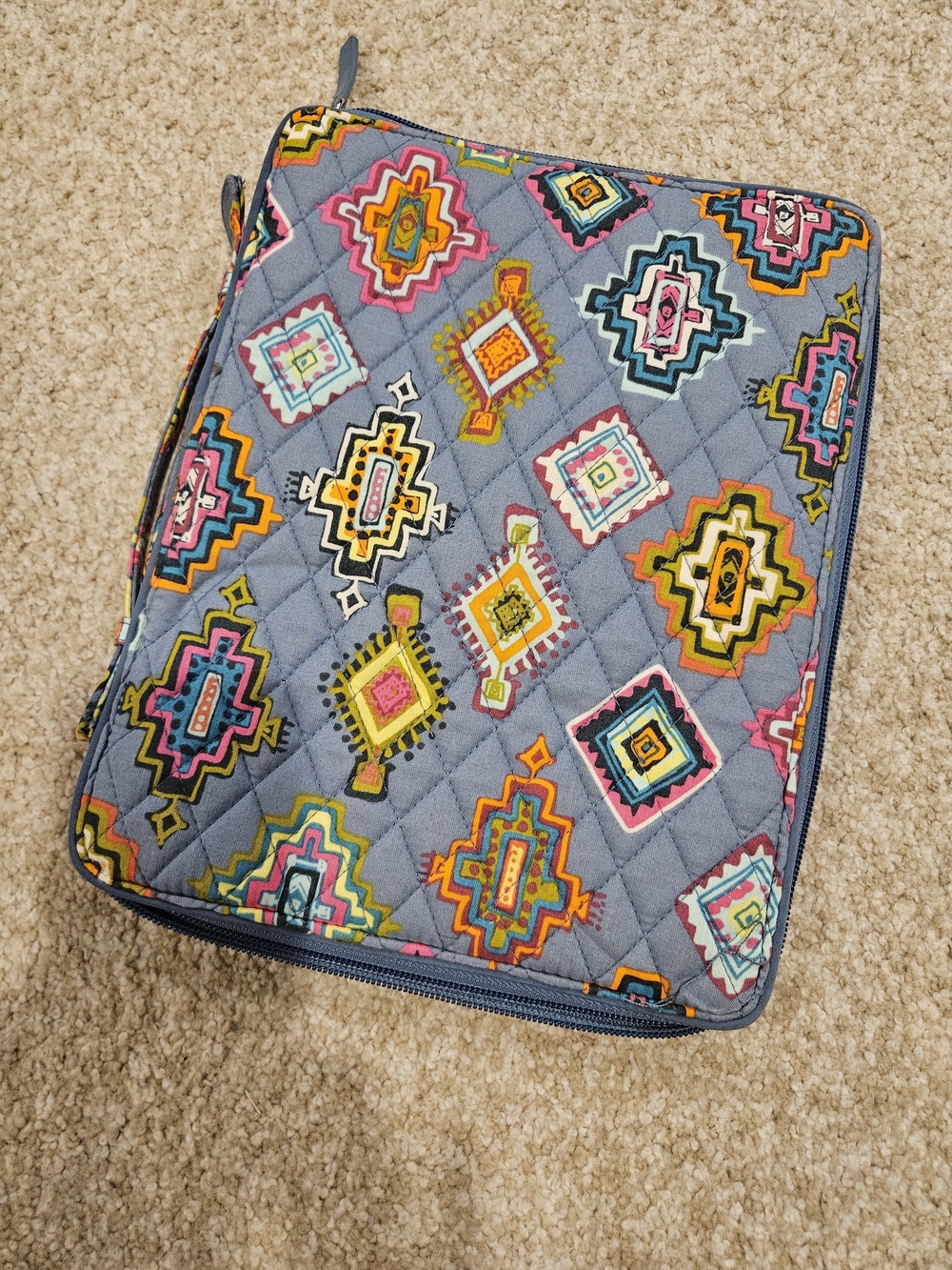 Vera Bradley Quilted Tablet Sleeve in Blue with Multicolor Aztec Print